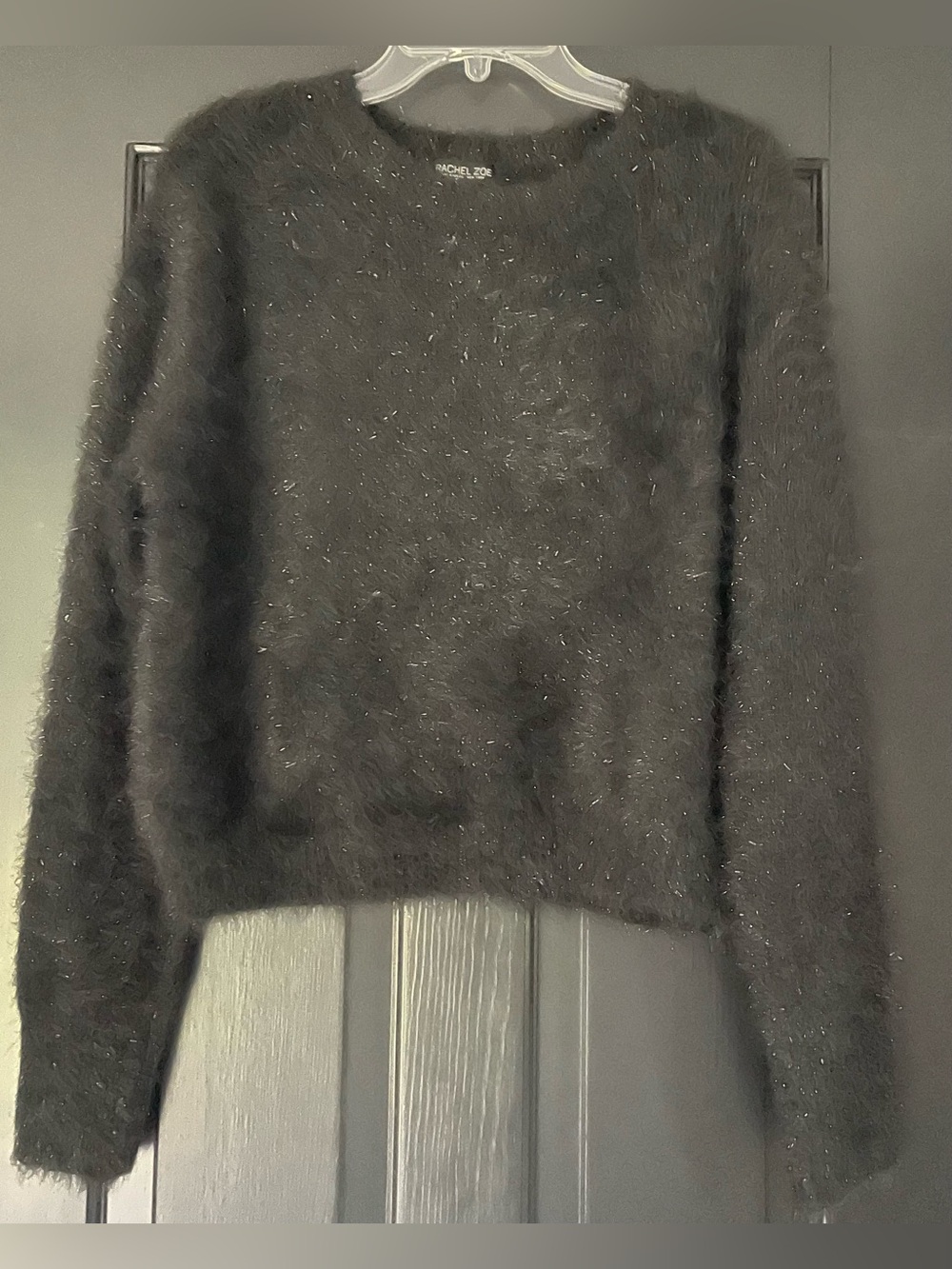 Rachel Zoe Black Fuzzy Crewneck Sweater